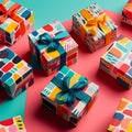 brightly colored gift boxes