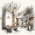 The essence of Interior beauty through sketches. Created with generative AI