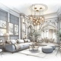 The essence of Interior beauty through sketches. Created with generative AI