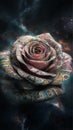 Essence of mathematical patterns seamlessly transforming into a perfectly formed rose
