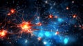 The essence of neural complexity, against a deep blue backdrop, revealing their intricate cellular structure. An art and