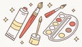 Essential Art Kit: Brushes, Paints Creative Tools Collection vector design Generative AI Royalty Free Stock Photo