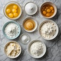 Essential Baking Ingredients Flat Lay on Marble Royalty Free Stock Photo