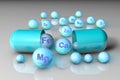 Essential chemical minerals and microelements. Healthy life concept. 3d illustration. Royalty Free Stock Photo