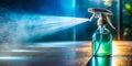 Essential Cleaning Spray Bottle CloseUp of a Powerful Disinfectant Mist for Thorough Surface Sanitization and Superior Royalty Free Stock Photo
