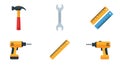 Essential Construction and DIY Tools Flat Design Icon Set Royalty Free Stock Photo