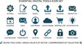 Essential Digital Tools Icon Set â Flat Vector Graphics Royalty Free Stock Photo