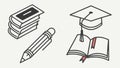 Essential Education and Study Supplies Line Art, vector design Generative AI Royalty Free Stock Photo
