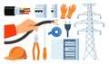 Essential Electrical Repair Tools for Professional Technician, Socket Maintenance Service. Electrician worker equipment for Royalty Free Stock Photo