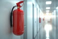 Essential fire safety equipment mounted on a wall in a modern building corridor Royalty Free Stock Photo