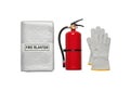 Essential fire safety kit with extinguisher blanket and gloves for protection Royalty Free Stock Photo