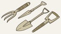 Essential Gardening Tools: Fork, Trowel, and Shovel Set, vector design Generative AI Royalty Free Stock Photo