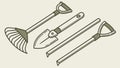 Essential Gardening Tools: Rake, Shovel, Trowel Set, vector design Generative AI Royalty Free Stock Photo