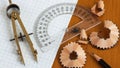 Essential Geometry Tools Drafting Compass, Protractor, Pencil, and Shavings on Graph Paper for Math Design Royalty Free Stock Photo