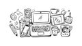 Essential Home Office Technology Doodle Collection, vector design Generative AI Royalty Free Stock Photo