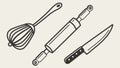 Essential Kitchen Utensils: Whisk, Rolling Pin, and Chef\'s Knife, vector design Generative AI Royalty Free Stock Photo