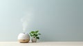 Essential oil aroma diffuser humidifier diffusing water articles in the air copy space. Royalty Free Stock Photo