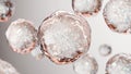 essential Oil Bubbles for cosmetics in water. Golden liquid bubbles, fluid flow. Collagen, atoms floating, Moisturizing