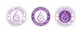 Essential oil drop and leaf icon for beauty and skincare natural product certificate tag. 100 percent essential oils sticker logo