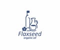 Essential oil of linseed in the glass bottle and jug logo design. Flax seed oil and flax flower vector design