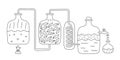Essential oil making. Distillations aromatic oils. Perfumery distiller equipment. Editable outline stroke. Vector