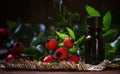 Essential oil of rosehip, selective focus