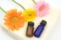 Essential oil on the yellow towel Royalty Free Stock Photo