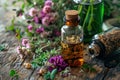 Essential Oils. essential oils and medical flowers herbs - aromatherapy, bottle, essential flowers and herbs, Royalty Free Stock Photo