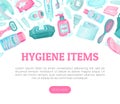 Essential Personal Hygiene Items Banner Design Vector Template Royalty Free Stock Photo