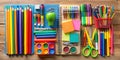 Essential School Supplies and Learning Tools A Comprehensive Collection of Educational Resources for Students of All Royalty Free Stock Photo