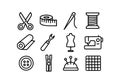 Essential Sewing Tools Depicted in a Minimalist Black and White Design Royalty Free Stock Photo