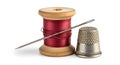 Essential sewing tools featuring red thread and thimble Royalty Free Stock Photo