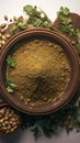 essential spice for cooking Closeup aromatic coriander powder