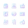 Essential tourist pack for travel gradient linear vector icons set