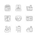 Essential tourist pack for travel linear icons set