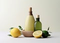 lime bottle treatment natural organic spa oil body lemon skincare. Generative AI. Royalty Free Stock Photo