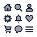 Bold Outline Style Essential UI Sign and Symbol Element Icon Set Royalty Free Stock Photo