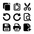 Essential user interface command icons in a solid black glyph style Royalty Free Stock Photo