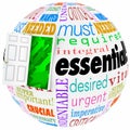 Essential Words Sphere World Wants Needs Crucial Vital Open Door Royalty Free Stock Photo