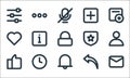 essentials ui line icons. linear set. quality vector line set such as inbox, notification, like, reply, history, heart, official Royalty Free Stock Photo