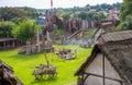 Trading houses in the Norman village. Reconstruction of 1050th. Educational centre for kids. London, UK Royalty Free Stock Photo