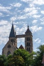 The wooden bridge connecting the two church steeples of St. Dionys church in Esslingen