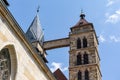 The wooden bridge connecting the two church steeples of St. Dionys church in Esslingen