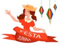 Esta Junina greeting card, poster, banner or invitation.