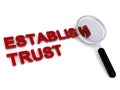 establish trust with magnifier glass on white Royalty Free Stock Photo