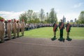 Russia, Moscow, May, 07.2018: The `Young Army` Military Movement`s Cadets, participating in school solemn event on the Victory day