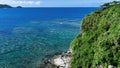 Establishing aerial drone shots of pristine parts of Kerama islands, Okinawa.