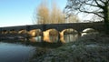 Car and foot traffic going over Weetmans Bridge on the River Trent at Little Haywood, Staffordshire