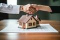 Estate agent shaking hands with buyer after signing the contract. Generative AI