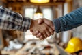 Estate agent shaking hands with buyer after signing the house contract. Generative ai Royalty Free Stock Photo